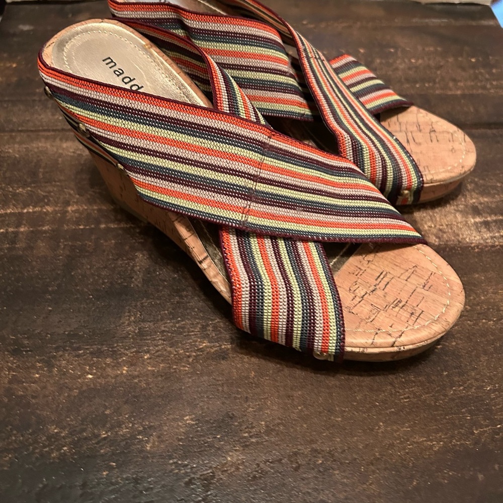 Madden Girl Multicolor Striped Wedge Sandals Size 7